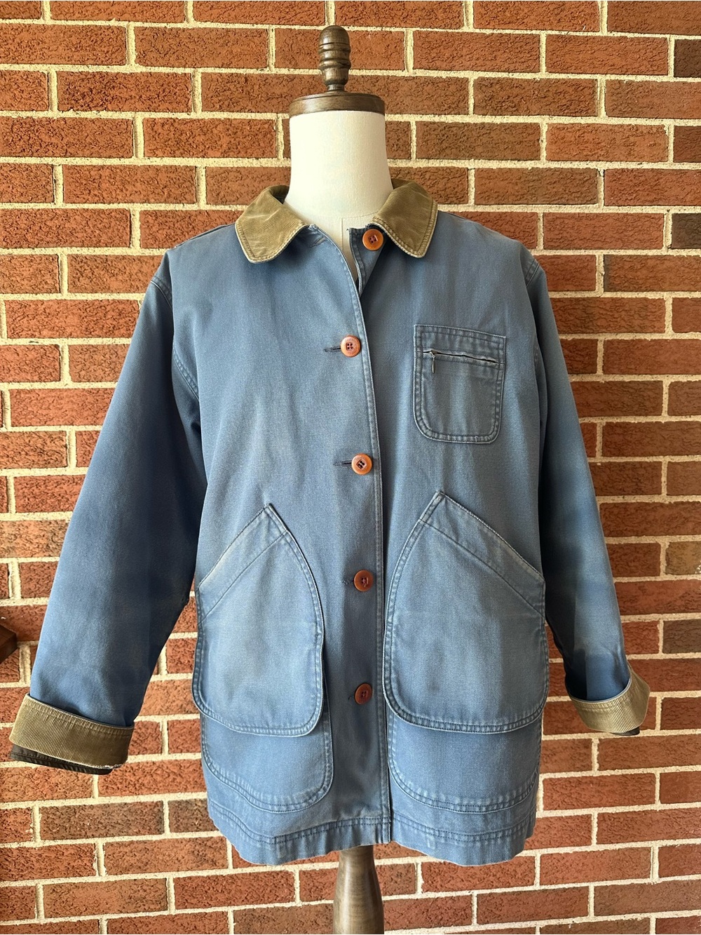 L.L.Bean Men’s Blue Button Front Workwear Jacket Removable Plaid Lining, Size XL